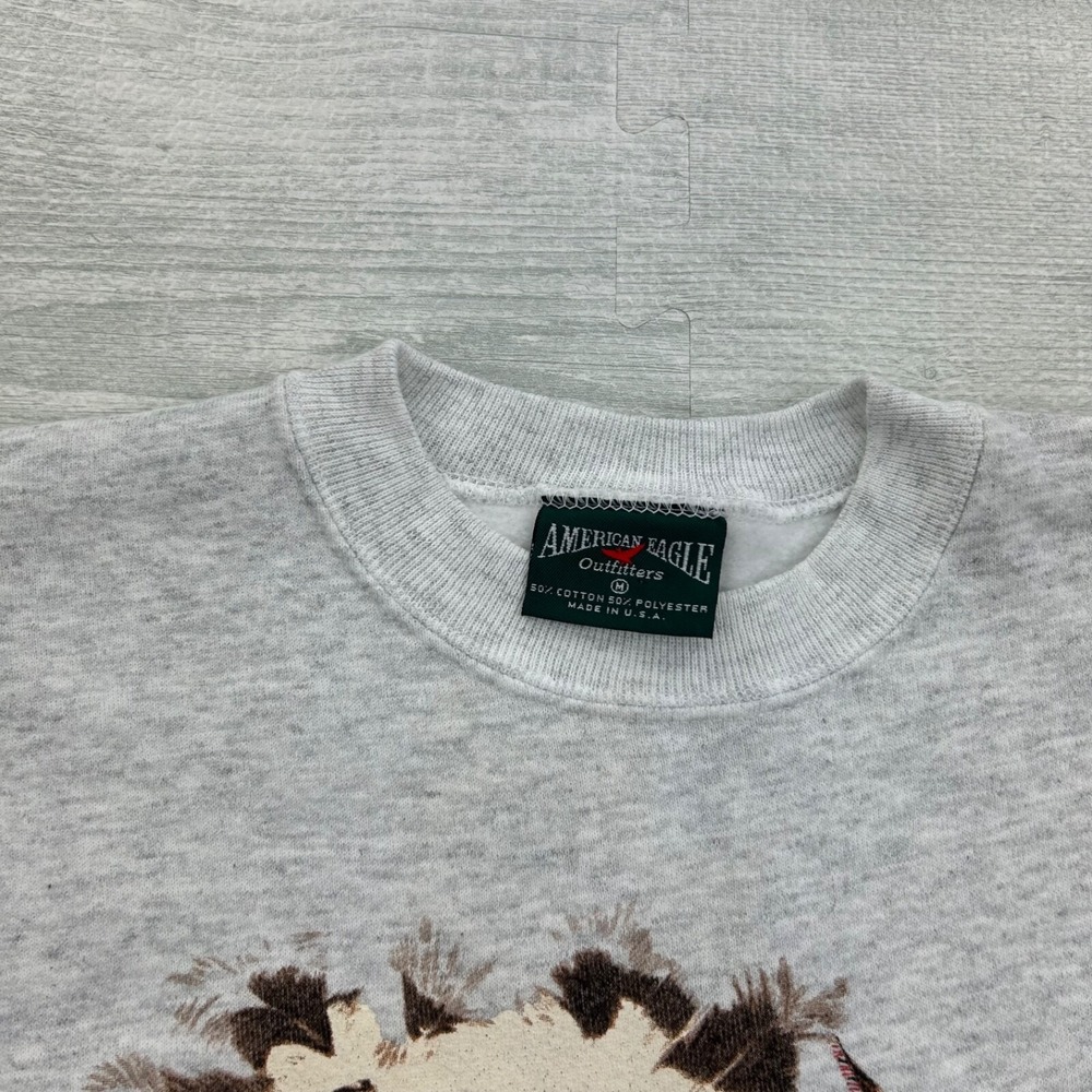 Vintage 90s American Eagle Native American Sweatshirt Size Medium Gray Nature - Picture 3 of 8